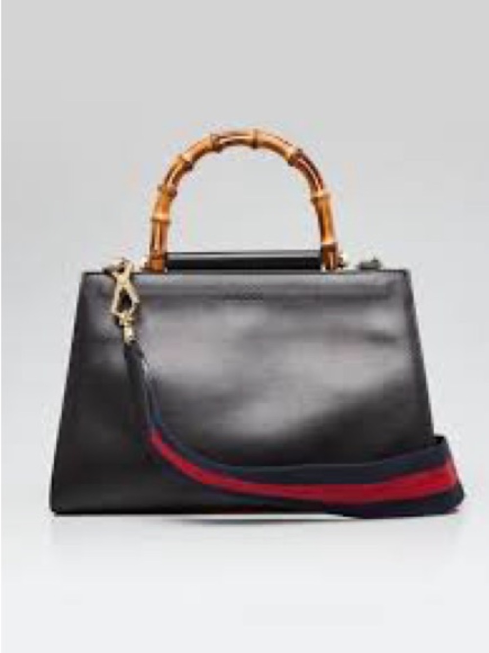 Gucci Nymphaea Pearl Bamboo Leather Bag with Gucci Red & Blue Strap